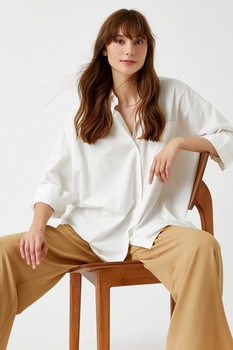 KOTON, Camasa lejera din bumbac, Alb KOTON, Camasa lejera din bumbac, Alb