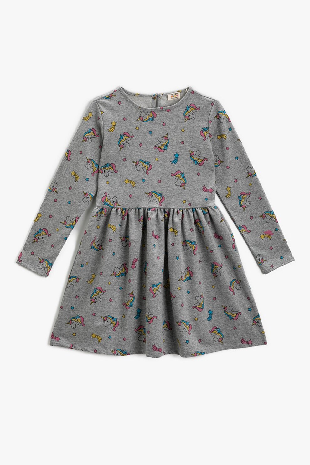 KOTON, Rochie cu decolteu la baza gatului si imprimeu, Gri inchis melange/Albastru/Rosu