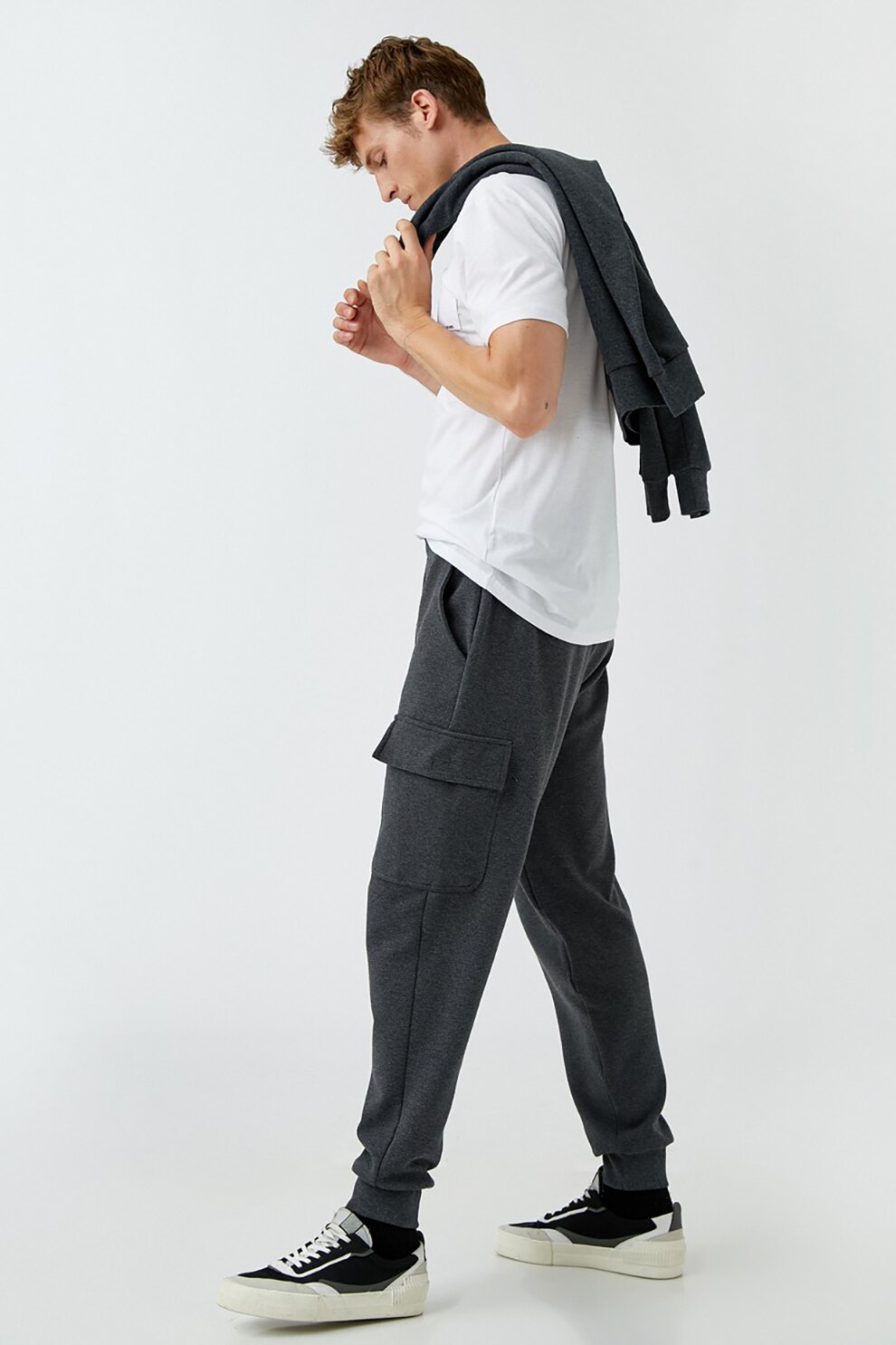 KOTON, Pantaloni sport conici cu snur in talie, Gri antracit