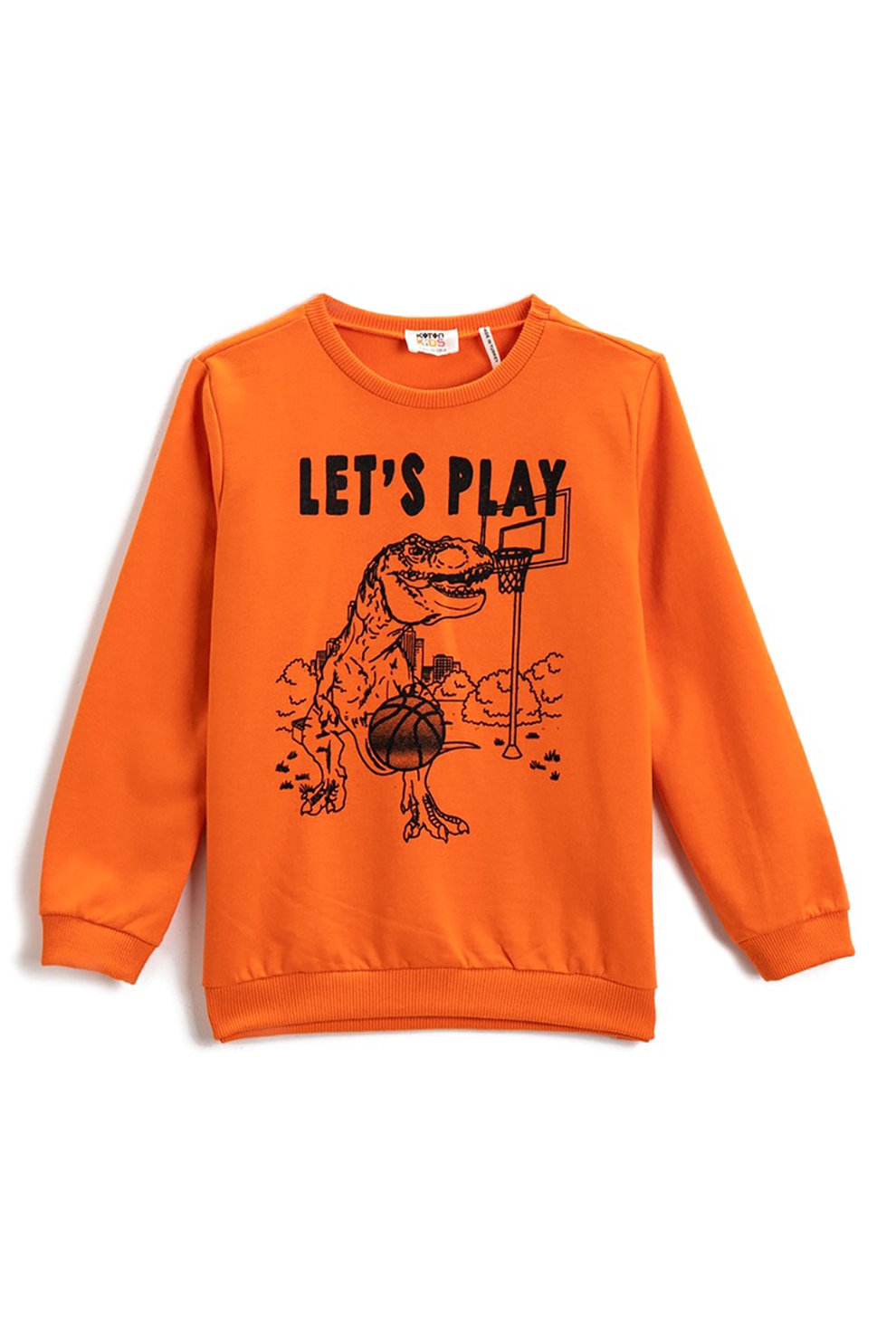 KOTON, Bluza sport cu decolteu la baza gatului si imprimeu grafic, Oranj/Negru, 146-152 CM