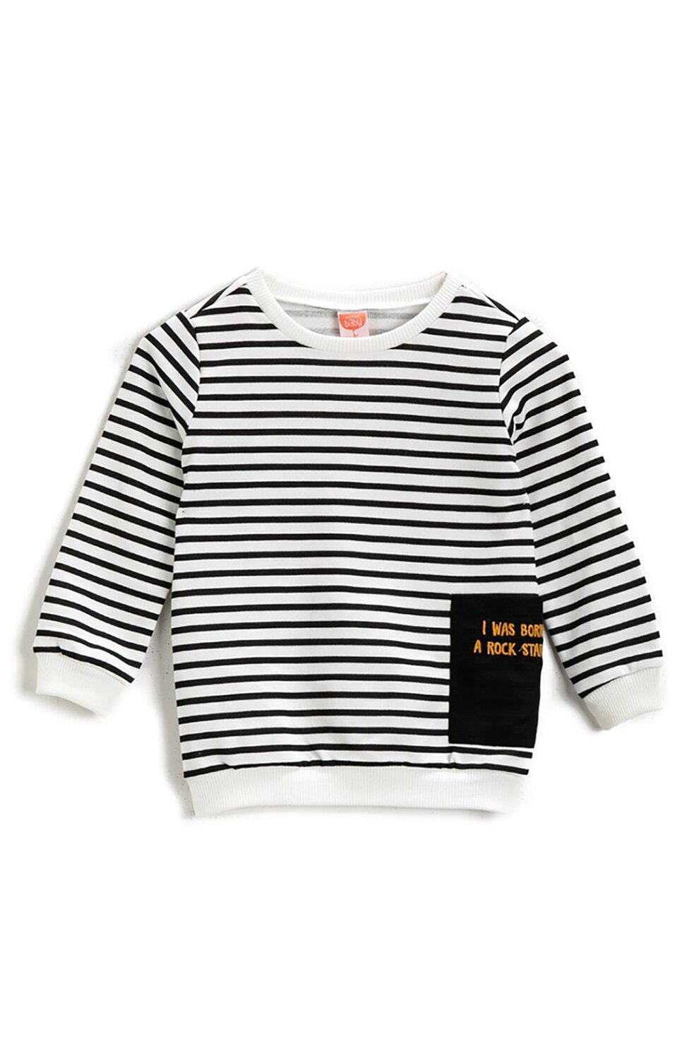 KOTON, Bluza sport in dungi cu text brodat, Alb/Negru, 68-74 CM