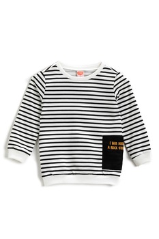 KOTON, Bluza sport in dungi cu text brodat, Alb/Negru, 68-74 CM KOTON, Bluza sport in dungi cu text brodat, Alb/Negru, 68-74 CM