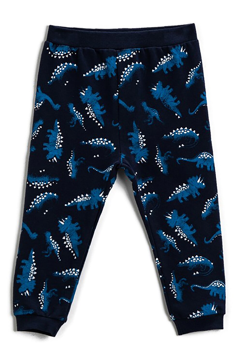 KOTON, Pantaloni sport de bumbac cu imprimeu, bleumarin inchis, alb