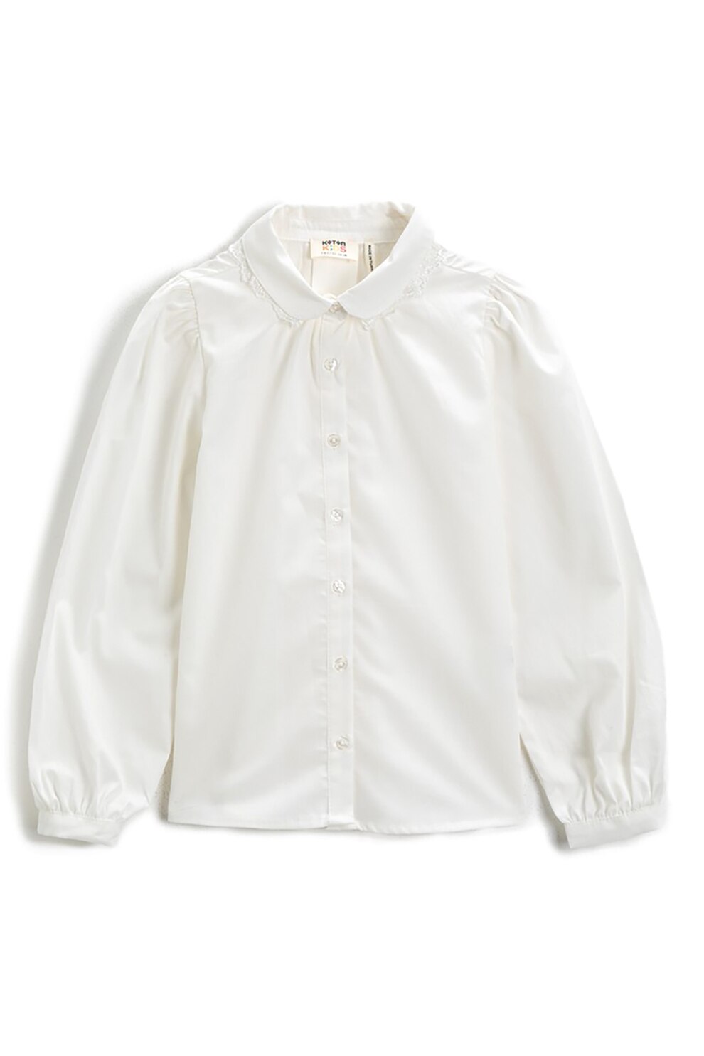 KOTON, Camasa de bumbac cu detalii de dantela, Alb prafuit