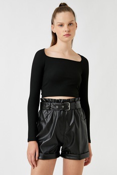 KOTON, Bluza crop cu decupaj pe spate, Negru KOTON, Bluza crop cu decupaj pe spate, Negru