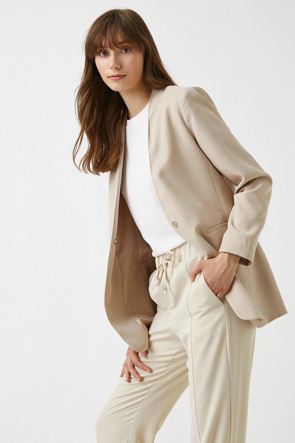 KOTON, Sacou cu decolteu in V, Maro nisip