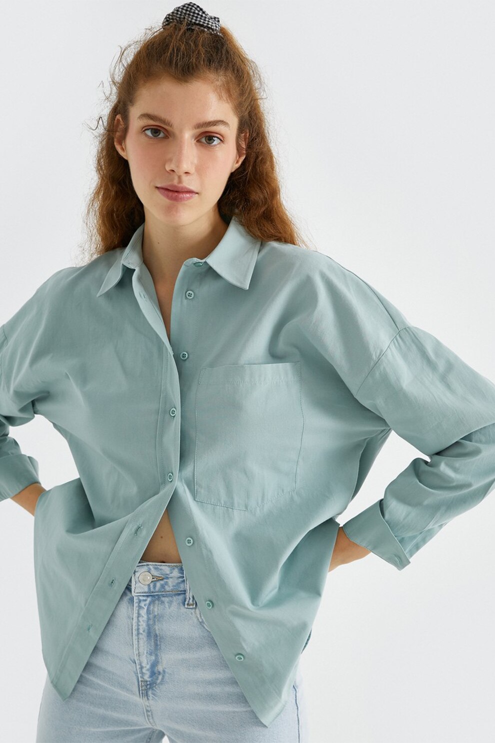 KOTON, Camasa supradimensionata din bumbac, Verde menta