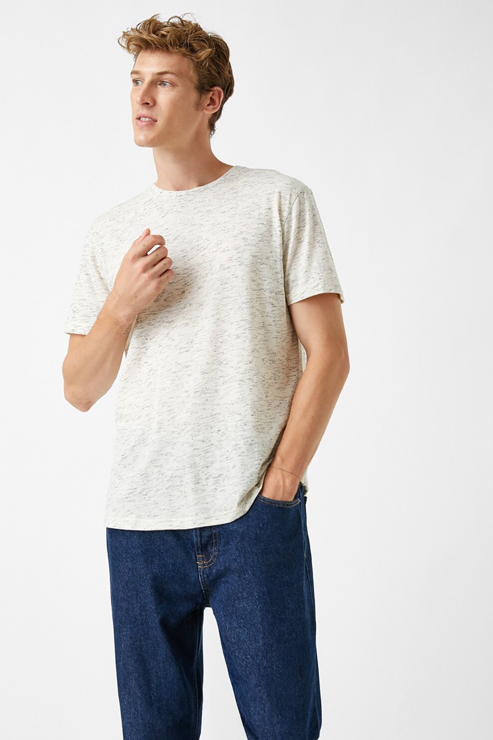 KOTON, Tricou cu pete decorative, Gri deschis melange