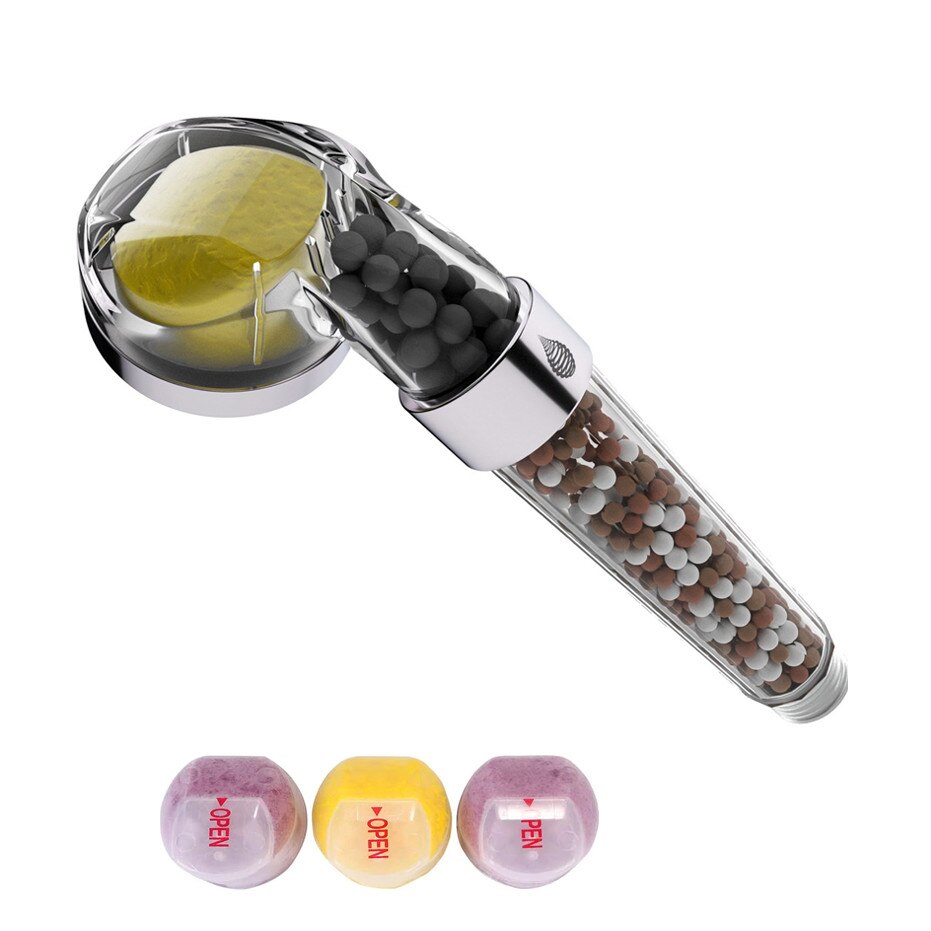 Para cap de dus Topaqua® C158, cu vitamina C, filtru ionic si granule minerale, economisire apa, jet uniform, 4 esente incluse, argintiu