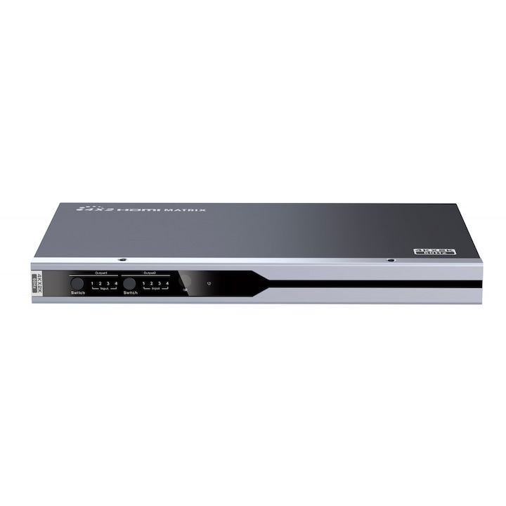 Активна HDMI матрица, включено захранване, 4 x 2 порта, 4 входа - 2 изхода, 4K, TECHLY, черен, IDATA HDMI2-MX412