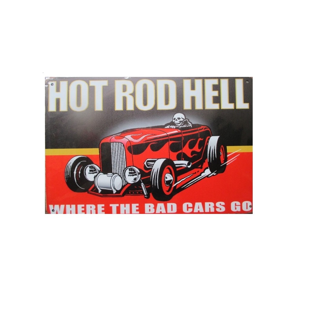 Placa Metalica - Hot Rod Hell, 30x20cm, Rosu/Negru - EMAG.ro