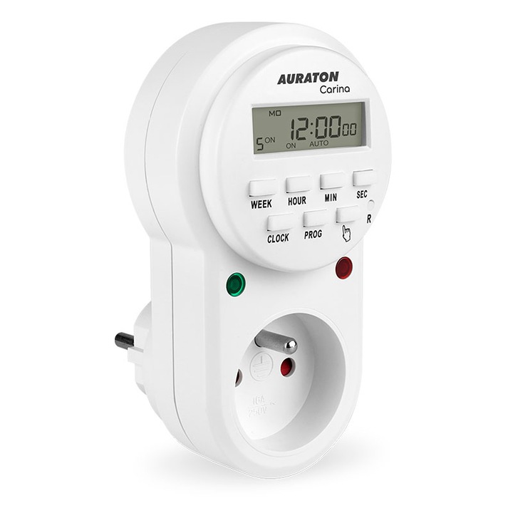 Смарт седмичен електронен таймер Auraton CARINA, мултифункционален, 8 програми ON/OFF