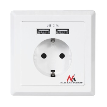 Priza electrica cu 2 intrari USB, Maclean MCE237, alb Priza electrica cu 2 intrari USB, Maclean MCE237, alb