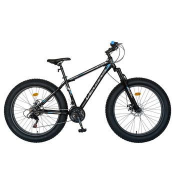 Bicicleta VELORS Mountain Bike, Hercules Fat Bike, Marime cadru 18 inch, Roti 26 inch, Schimbator Shimano Tourney Sis, Culoare Negru/Albastru Bicicleta VELORS Mountain Bike, Hercules Fat Bike, Marime cadru 18 inch, Roti 26 inch, Schimbator Shimano Tourney Sis, Culoare Negru/Albastru