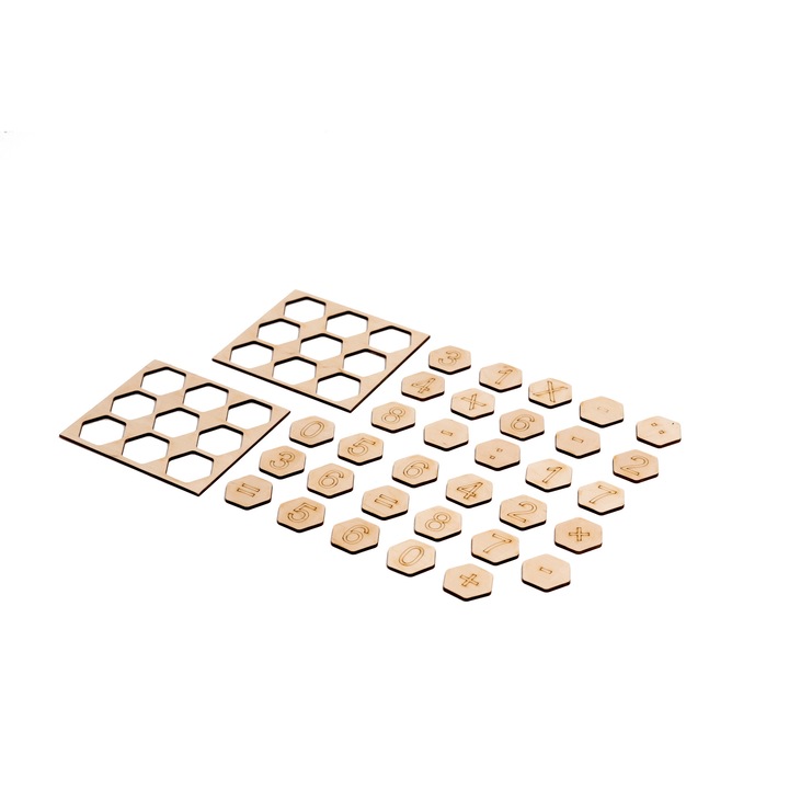 Set joc educativ, 4 placi cu litere, gravat pe lemn, bej