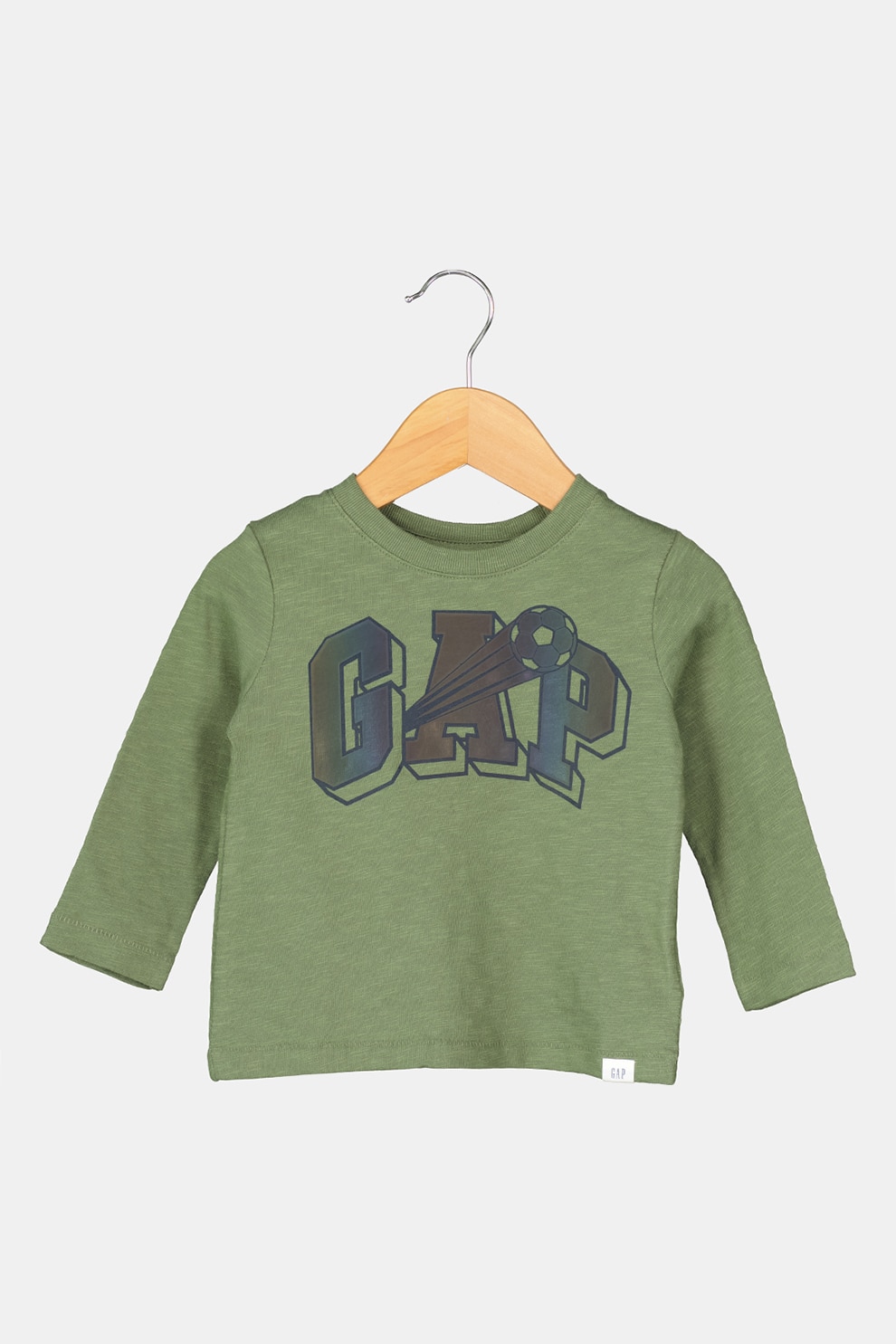 GAP, Bluza din bumbac cu imprimeu logo si grafic, Verde/Argintiu inchis