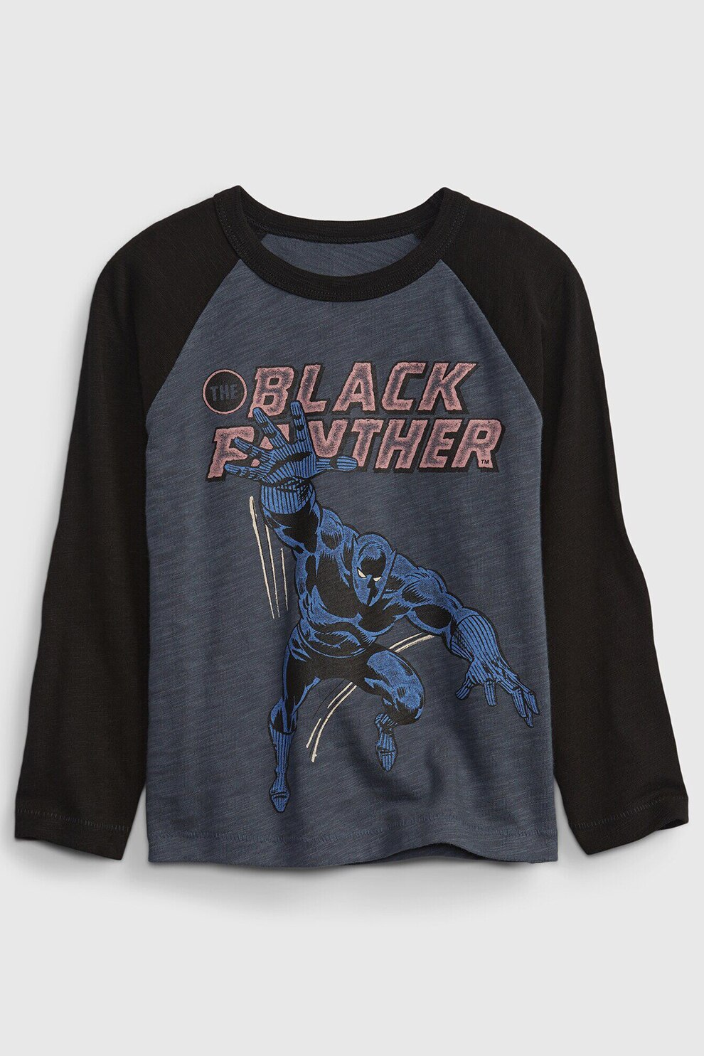 GAP, Bluza sport cu imprimeu si maneci raglan, Gri inchis/ Negru