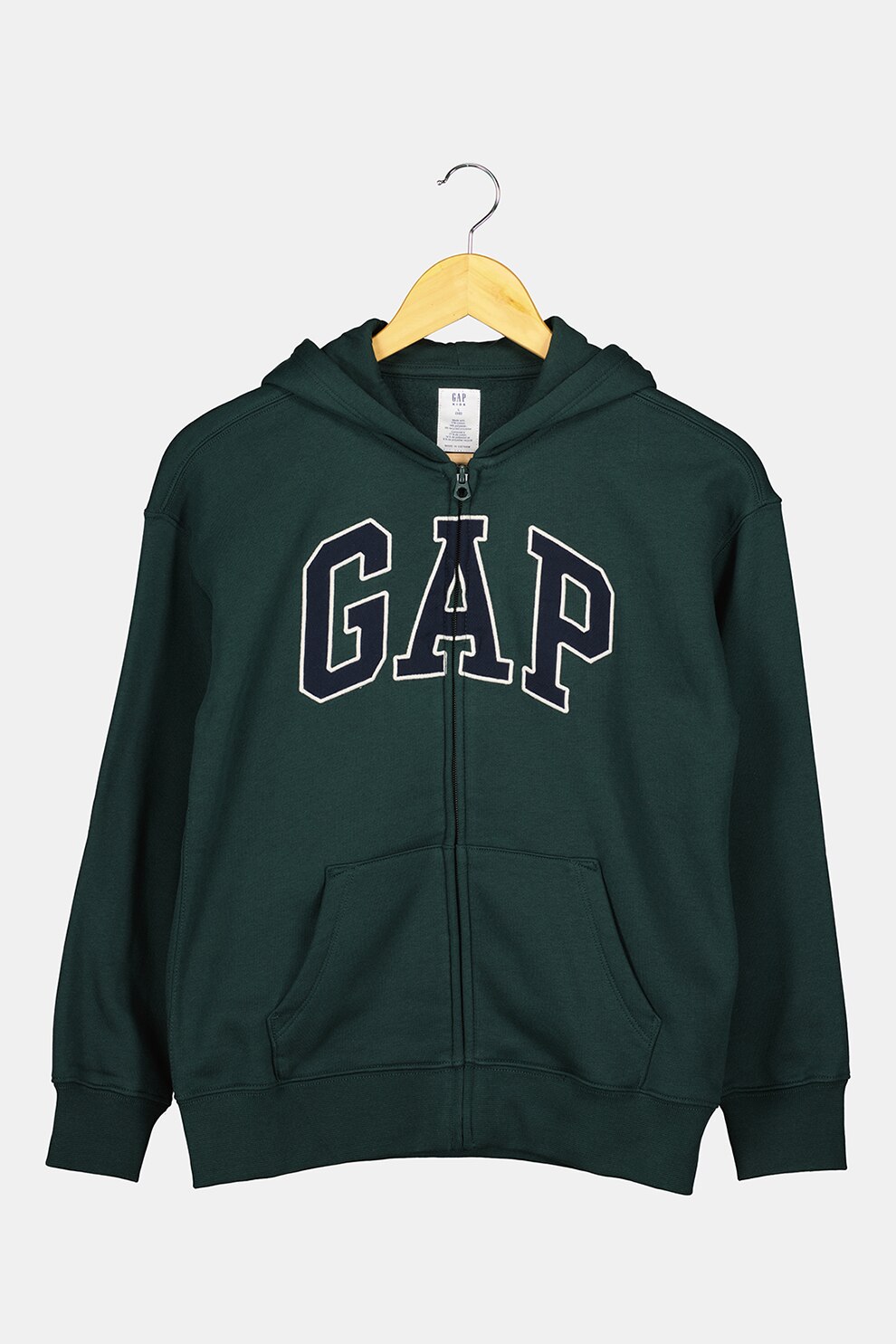 GAP, Hanorac din amestec de bumbac cu fermoar si broderie logo, Verde englez/Alb/Bleumarin