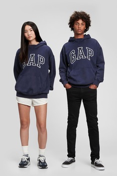 GAP, Hanorac cu logo si buzunar kangaroo, bleumarin inchis, alb GAP, Hanorac cu logo si buzunar kangaroo, bleumarin inchis, alb