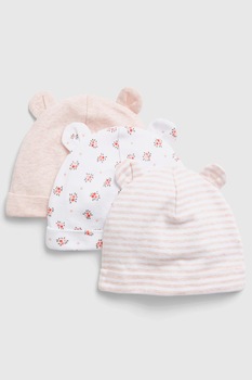 GAP, Set de caciuli cu aplicatii cu urechi- 3 perechi, Alb/Roz pastel GAP, Set de caciuli cu aplicatii cu urechi- 3 perechi, Alb/Roz pastel