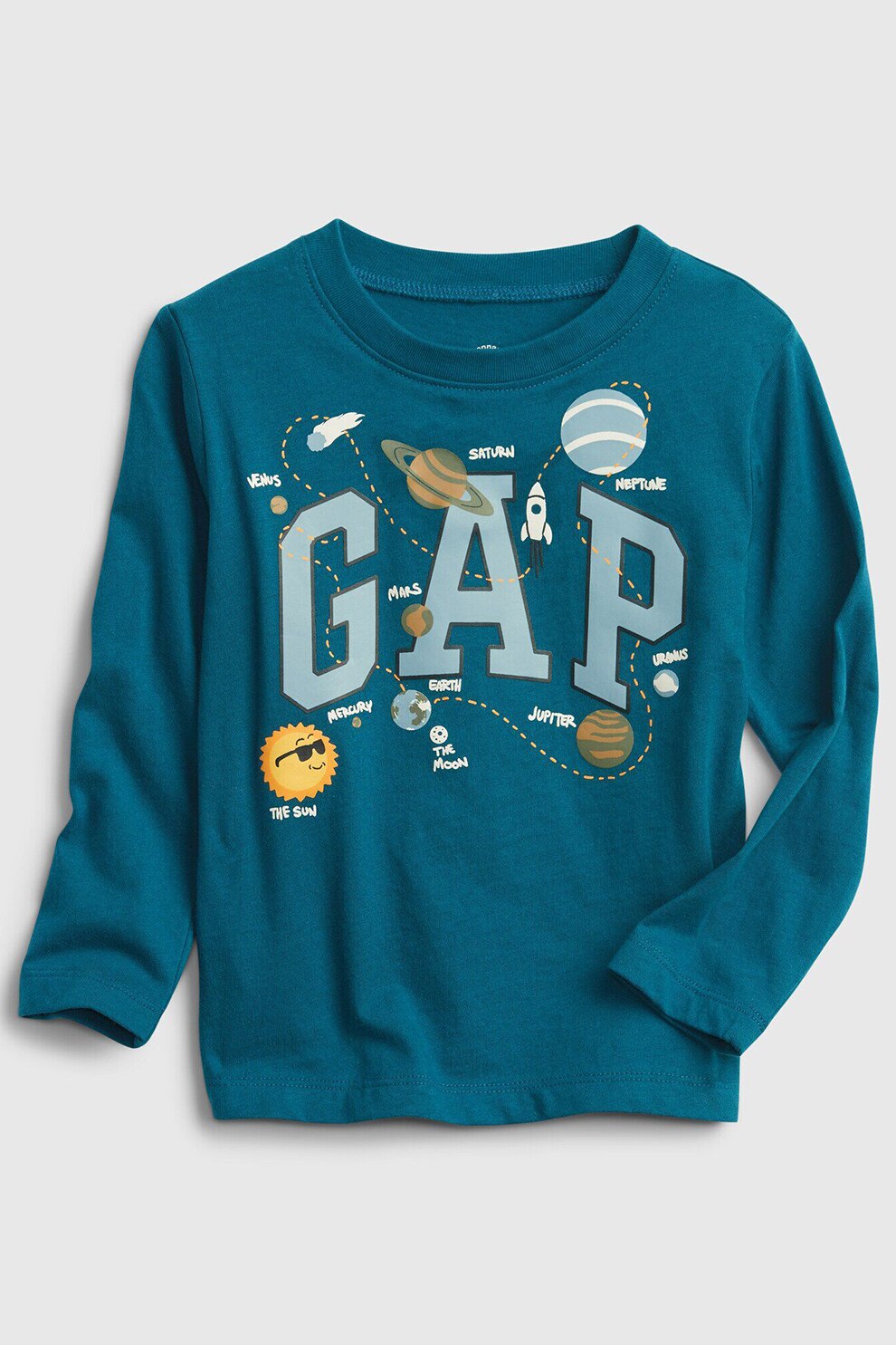GAP, Bluza din jerseu cu imprimeu logo si grafic, Albastru petrol