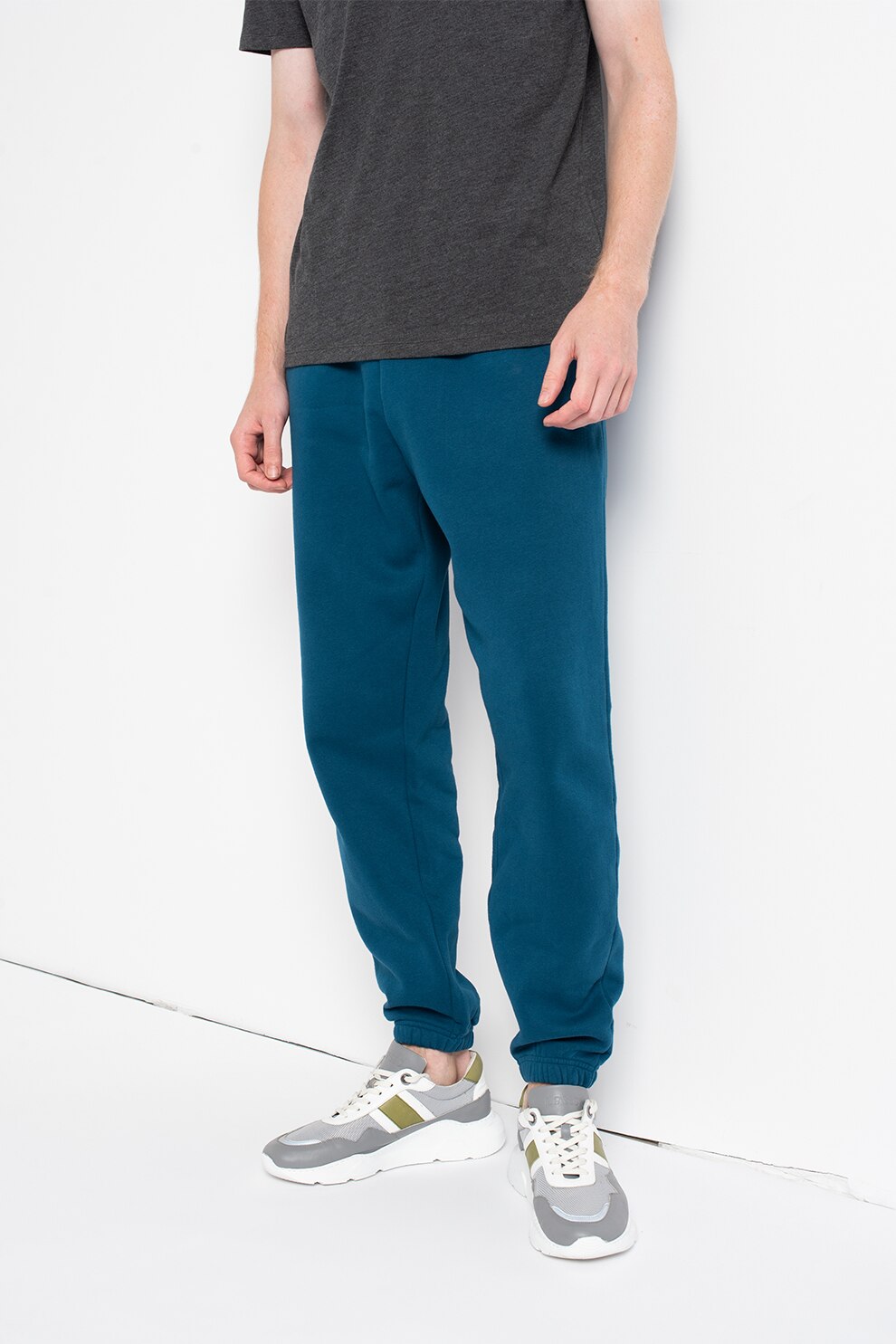 GAP, Pantaloni sport din amestec de bumbac cu croiala conica, Albastru petrol