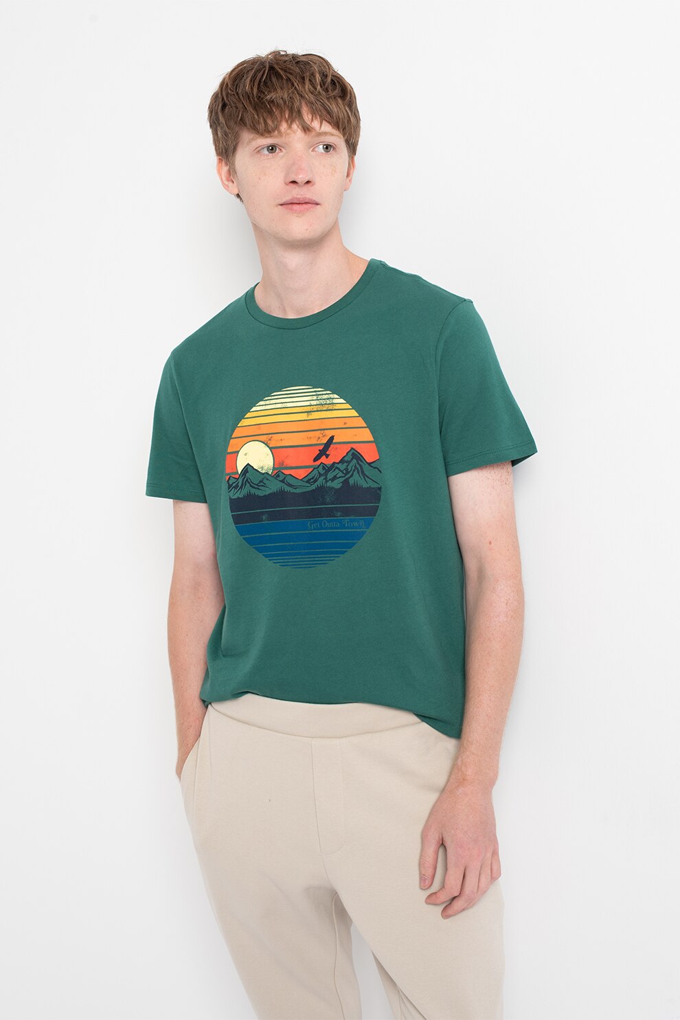 GAP, Tricou din bumbac cu imprimeu grafic, Verde/galben/ocru