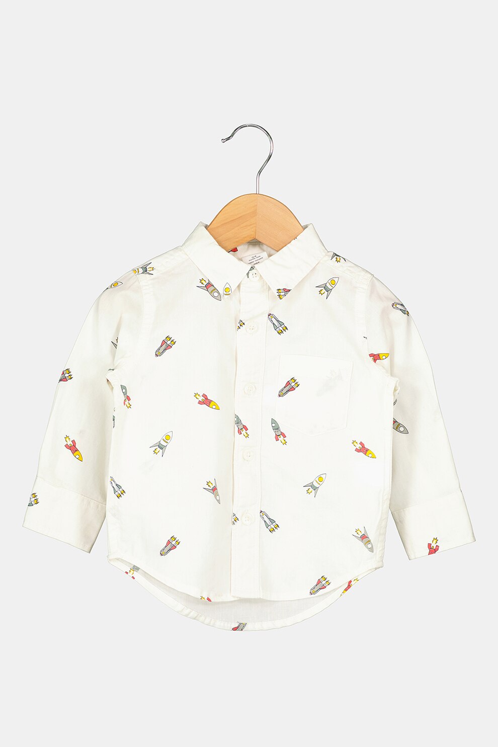 GAP, Camasa cu imprimeu grafic si terminatie rotunjita, Alb, 95 CM