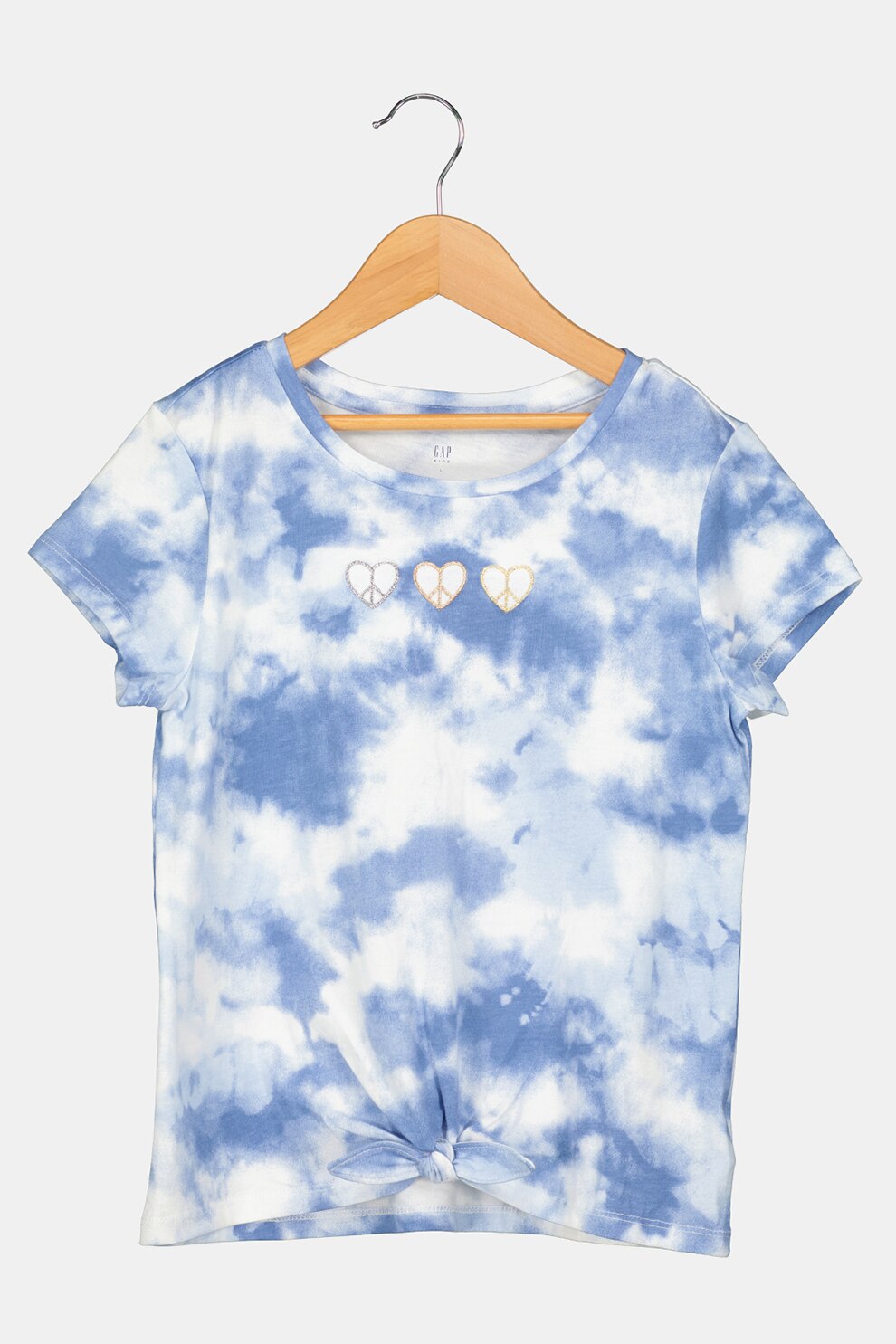 GAP, Tricou de bumbac cu text brodat, Albastru/Alb