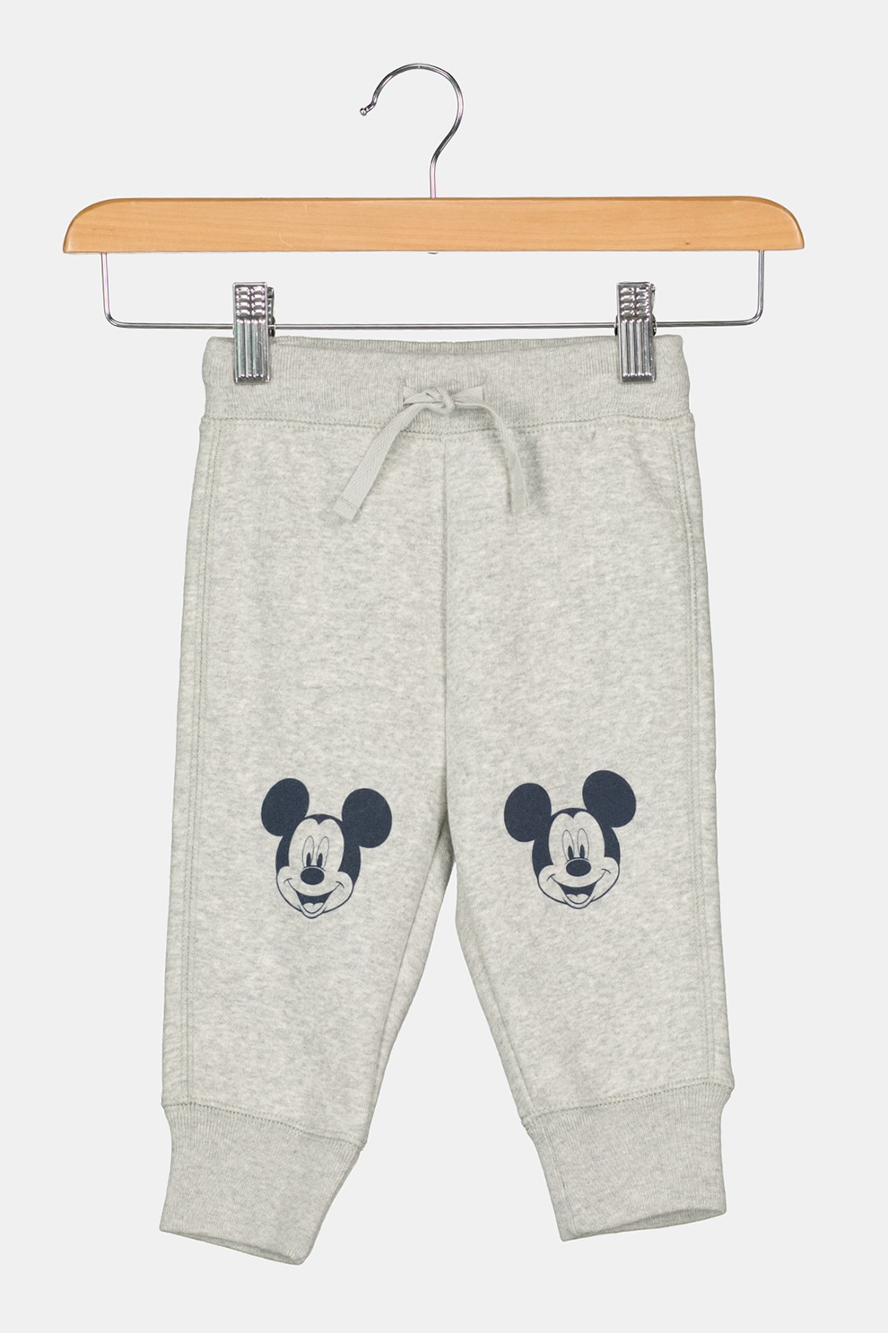 GAP, Pantaloni sport cu snur de ajustare si imprimeu Mickey Mouse, Gri melange