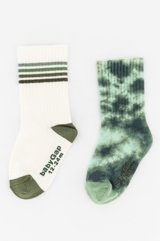 GAP, Set de sosete cu imprimeu - 2 perechi, Alb/verde, 95-100 CM Standard GAP, Set de sosete cu imprimeu - 2 perechi, Alb/verde, 95-100 CM Standard