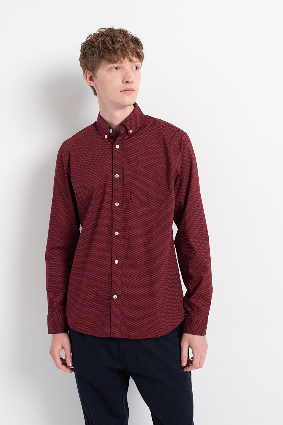 GAP, Camasa din bumbac cu buzunar pe piept, Rosu bordeaux/Oranj