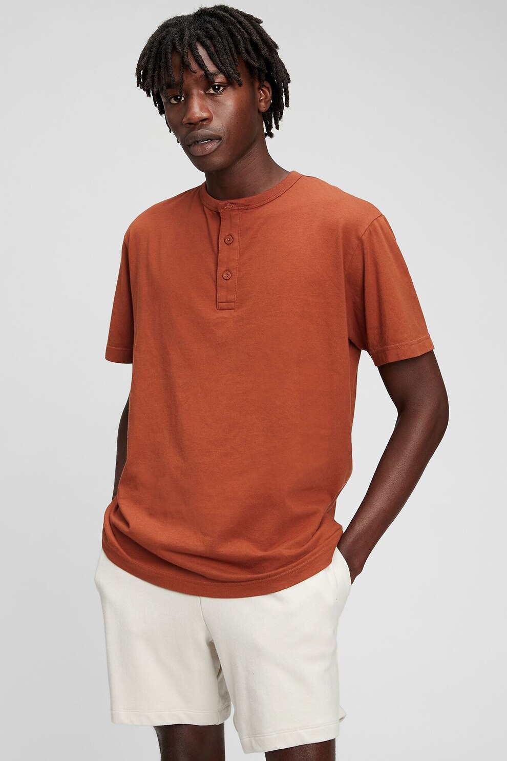 GAP, Tricou de bumbac cu fenta cu nasturi, Oranj persan