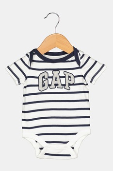 GAP, Body din bumbac cu imprimeu logo, Alb/Bleumarin GAP, Body din bumbac cu imprimeu logo, Alb/Bleumarin