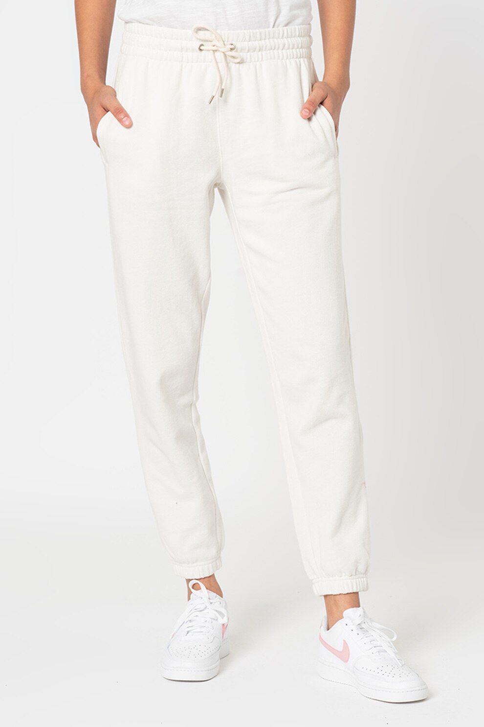 GAP, Pantaloni sport cu talie elastica, Alb prafuit