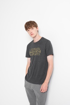 GAP, Tricou cu imprimeu Star Wars, Gri deschis melange/galben GAP, Tricou cu imprimeu Star Wars, Gri deschis melange/galben