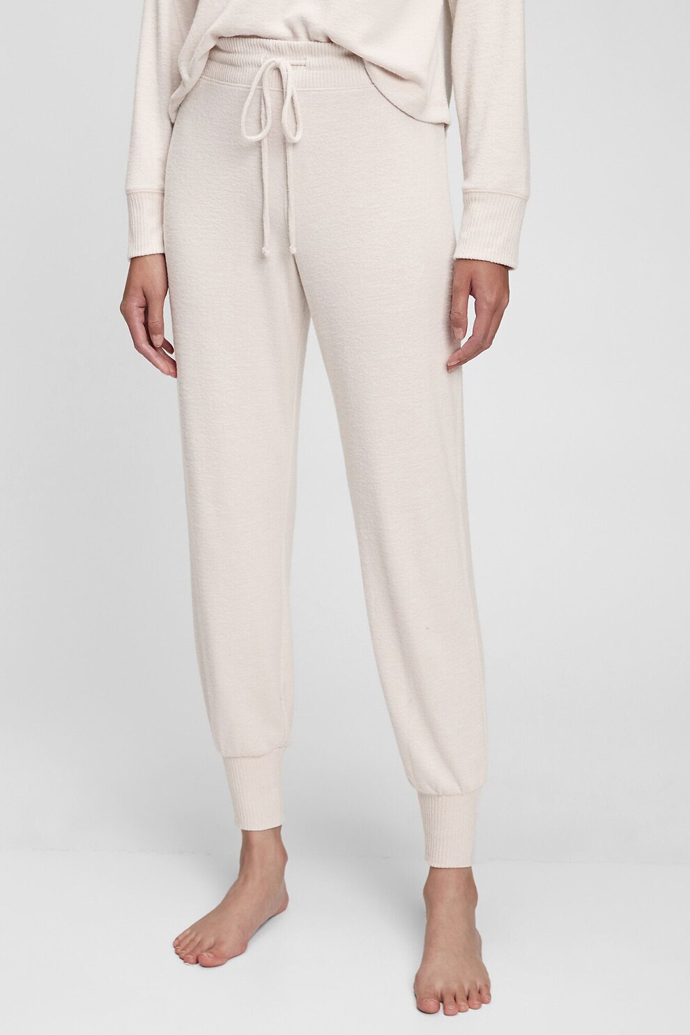 GAP, Pantaloni sport conici cu snur in talie, Alb prafuit