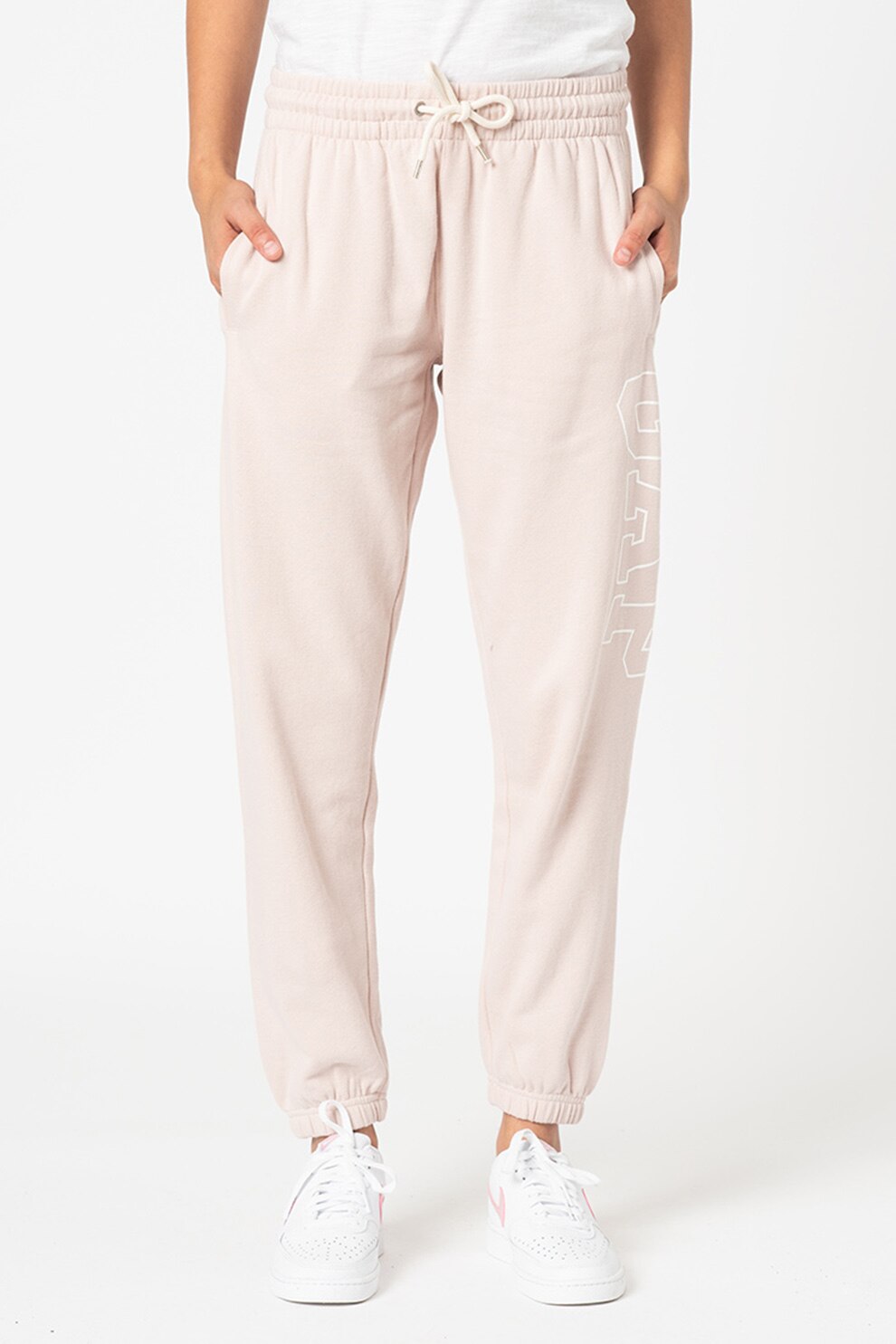 GAP, Pantaloni sport cu snur de ajustare in talie 000619039, Roz pal/Alb