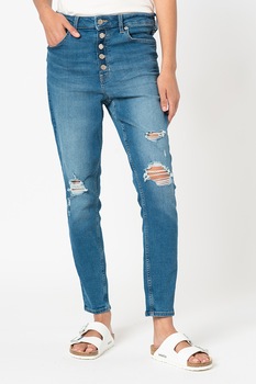 GAP, Blugi super skinny cu talie inalta si detalii deteriorate, Albastru inchis/Albastru pastel GAP, Blugi super skinny cu talie inalta si detalii deteriorate, Albastru inchis/Albastru pastel