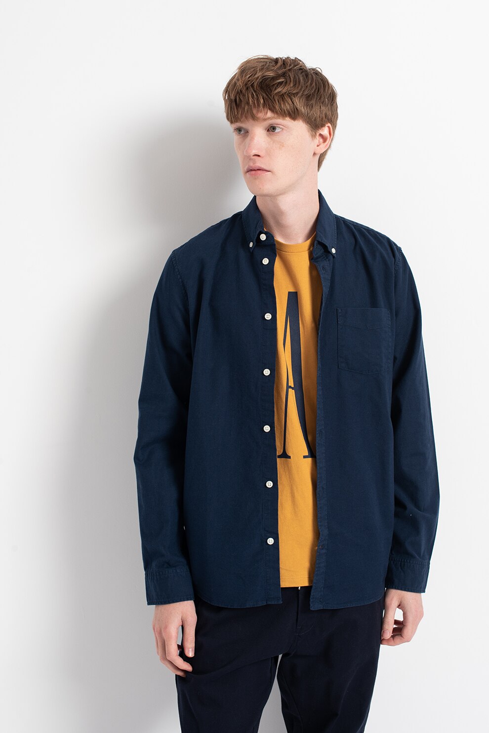 GAP, Camasa slim fit cu guler fixat cu nasturi, Bleumarin