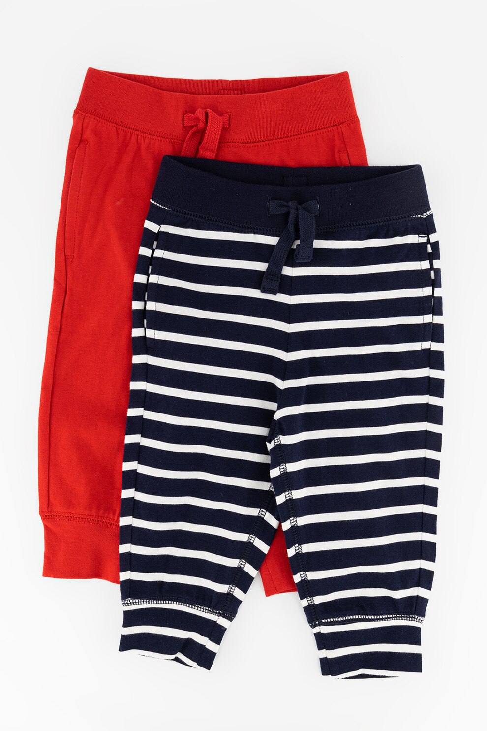 GAP, Set de pantaloni sport din bumbac organic - 2 perechi, Bleumarin/Alb/Rosu
