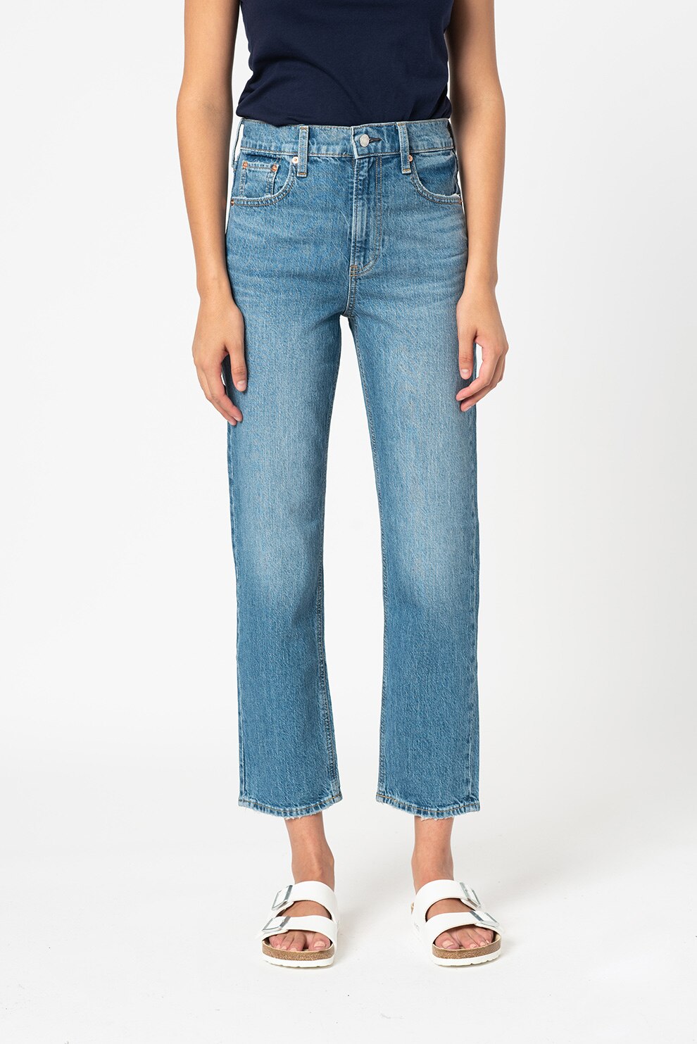 GAP, Blugi drepti cu aspect decolorat, Albastru/Alb