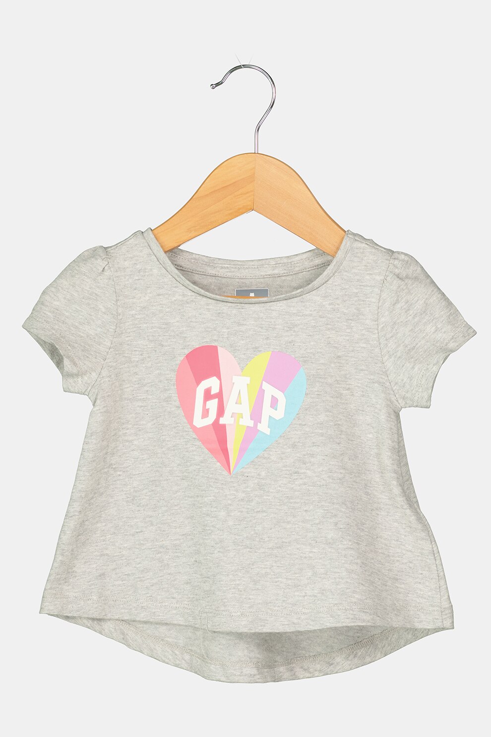 GAP, Tricou din bumbac cu imprimeu logo, Gri melange/Roz/alb