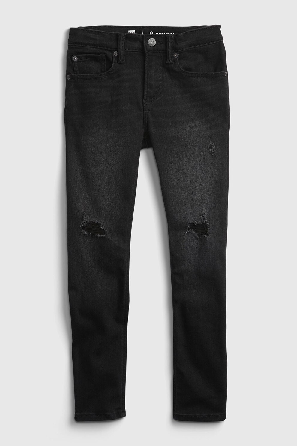 GAP, Blugi skinny cu aspect deteriorat, Negru stins