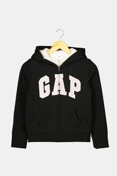 GAP, Hanorac cu fermoar si captuseala din material teddy, Negru/Roz/Alb GAP, Hanorac cu fermoar si captuseala din material teddy, Negru/Roz/Alb