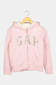 GAP, Hanorac cu fermoar si captuseala din material teddy, Roz pastel/auriu/alb GAP, Hanorac cu fermoar si captuseala din material teddy, Roz pastel/auriu/alb