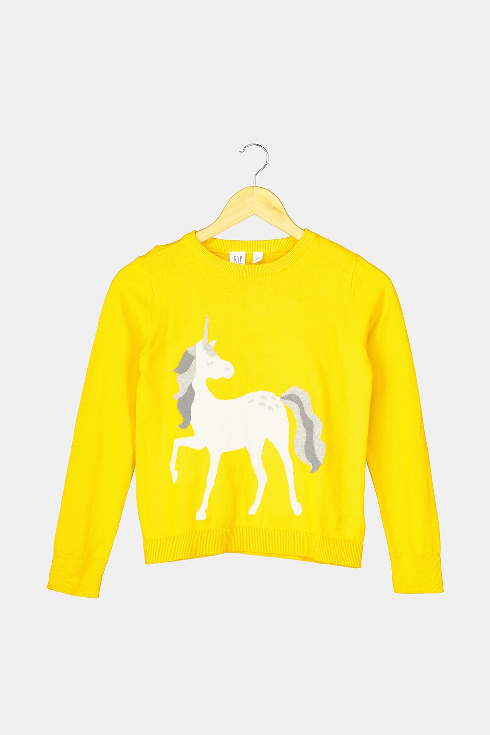 GAP, Pulover tricotat fin cu decolteu la baza gatului, Galben/Alb