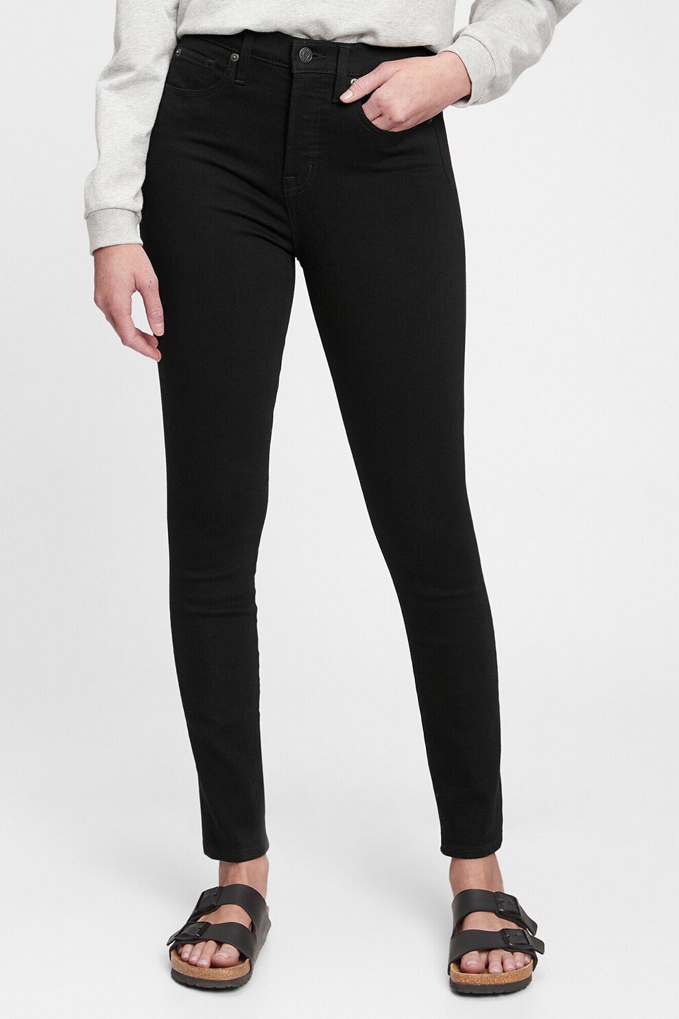 GAP, Blugi skinny cu talie inalta, Negru
