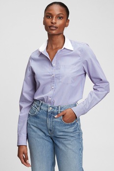 GAP, Camasa de bumbac organic cu dungi, Bleu/Alb, XS GAP, Camasa de bumbac organic cu dungi, Bleu/Alb, XS