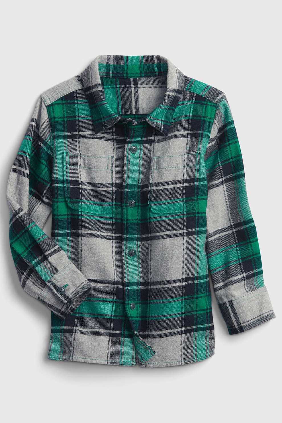 GAP, Camasa de bumbac organic cu model in carouri, verde marin, gri deschis, negru fad